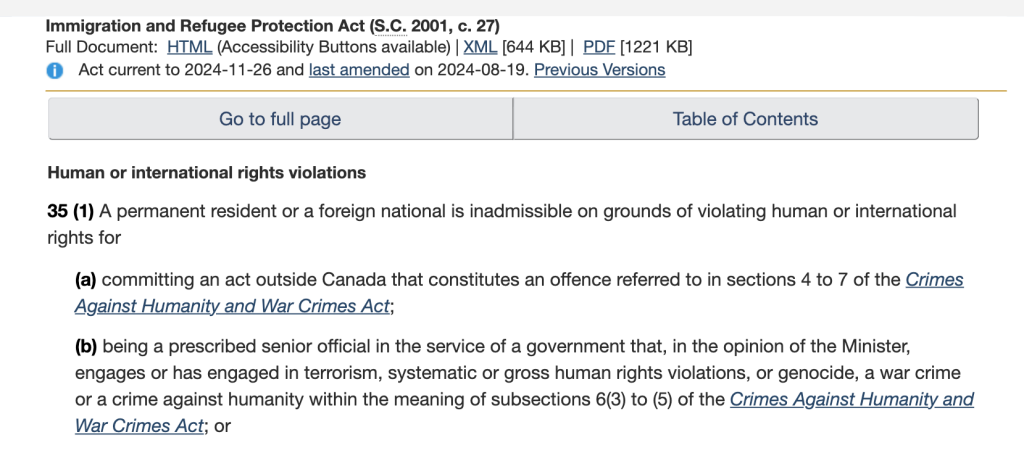 Immigration and Refugee Protection Act